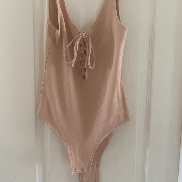 Topshop Tops - TopShop Tie Up Body Suit - Neutral/Light RoseColor